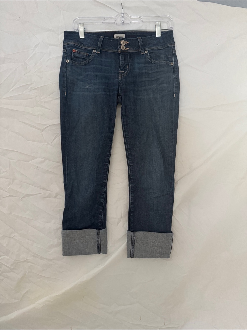 Hudson 90’s Y2K Low-Rise Ginny Dark Blue Cuffed Ankle Crop Jeans